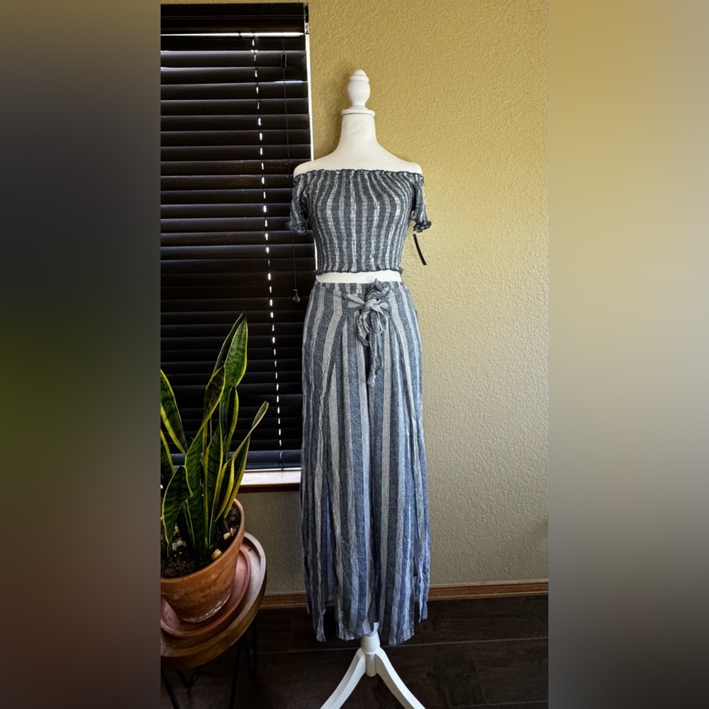 Palazzo set with blue & white stripes